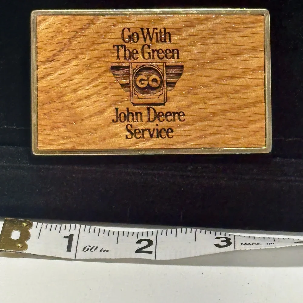 Vintage 1986 John Deere Go With The Green Service Wood Advertising Belt Buckle
